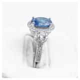 YELLOW GOLD INC Beautiful Blue & White CZ Sterling Silver Ring. ***Estimated Replacement Value $150***. Size 7 - 7.25.