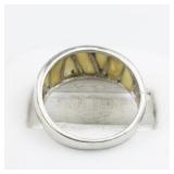 Mother Of Pearl Inlay Sterling Silver Ring. Size 9 - 9.25.