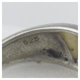 Mother Of Pearl Inlay Sterling Silver Ring. Size 9 - 9.25.