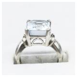 Emerald Cut Aquamarine Sterling Silver Ring. Size 6.75 - 7.