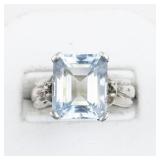 Emerald Cut Aquamarine Sterling Silver Ring. Size 6.75 - 7.