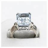 Emerald Cut Aquamarine Sterling Silver Ring. Size 6.75 - 7.