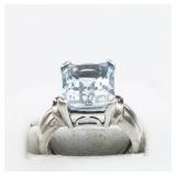 Emerald Cut Aquamarine Sterling Silver Ring. Size 6.75 - 7.