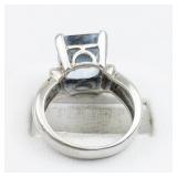 Emerald Cut Aquamarine Sterling Silver Ring. Size 6.75 - 7.
