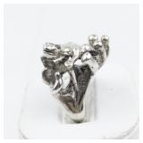 Mexico (Unknown) Turquoise Eyes Frog Sterling Silver Statement Ring . Size 9.75 - 10.