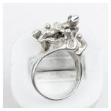 Mexico (Unknown) Turquoise Eyes Frog Sterling Silver Statement Ring . Size 9.75 - 10.