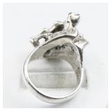 Mexico (Unknown) Turquoise Eyes Frog Sterling Silver Statement Ring . Size 9.75 - 10.