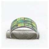 Synthetic Opal Inlay Sterling Silver Band. Size 8.5 - 8.75.