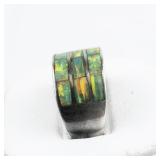 Synthetic Opal Inlay Sterling Silver Band. Size 8.5 - 8.75.