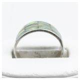 Synthetic Opal Inlay Sterling Silver Band. Size 8.5 - 8.75.