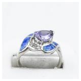 Amethyst Opal CZ Sterling Silver Ring. Size 9 - 9.25.