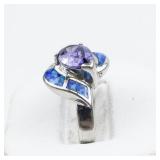 Amethyst Opal CZ Sterling Silver Ring. Size 9 - 9.25.
