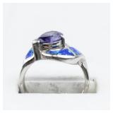 Amethyst Opal CZ Sterling Silver Ring. Size 9 - 9.25.