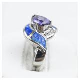 Amethyst Opal CZ Sterling Silver Ring. Size 9 - 9.25.