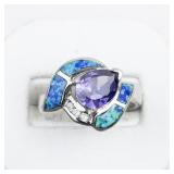 Amethyst Opal CZ Sterling Silver Ring. Size 9 - 9.25.