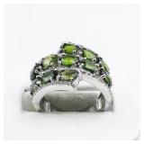 Jain Gaurav Green Diopside & White Topaz Sterling Silver Band. Size 6 - 6.25.