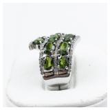 Jain Gaurav Green Diopside & White Topaz Sterling Silver Band. Size 6 - 6.25.
