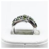 Jain Gaurav Green Diopside & White Topaz Sterling Silver Band. Size 6 - 6.25.