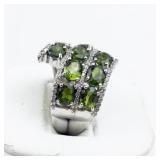 Jain Gaurav Green Diopside & White Topaz Sterling Silver Band. Size 6 - 6.25.