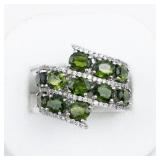 Jain Gaurav Green Diopside & White Topaz Sterling Silver Band. Size 6 - 6.25.