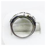 Jain Gaurav Green Diopside & White Topaz Sterling Silver Band. Size 6 - 6.25.