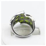 Jain Gaurav Green Diopside & White Topaz Sterling Silver Band. Size 6 - 6.25.
