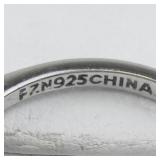 Green Heart & CZ Sterling Silver Ring. Size 6.75 - 7.