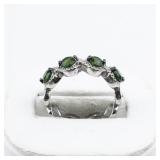 Bangkok Ratnaraj Jewelers Diamond & Green Tourmaline? Sterling Silver Band. Size 6.75 - 7.