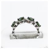 Bangkok Ratnaraj Jewelers Diamond & Green Tourmaline? Sterling Silver Band. Size 6.75 - 7.