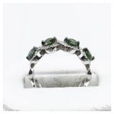 Bangkok Ratnaraj Jewelers Diamond & Green Tourmaline? Sterling Silver Band. Size 6.75 - 7.
