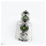 Bangkok Ratnaraj Jewelers Diamond & Green Tourmaline? Sterling Silver Band. Size 6.75 - 7.