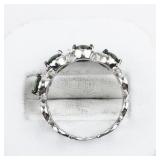 Bangkok Ratnaraj Jewelers Diamond & Green Tourmaline? Sterling Silver Band. Size 6.75 - 7.