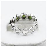 Bangkok Ratnaraj Jewelers Diamond & Green Tourmaline? Sterling Silver Band. Size 6.75 - 7.