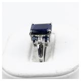 Bangkok Ratnaraj Jewelers Blue Sapphire Sterling Silver Ring. Size 6.75 - 7.