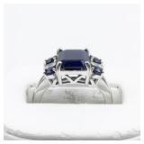 Bangkok Ratnaraj Jewelers Blue Sapphire Sterling Silver Ring. Size 6.75 - 7.