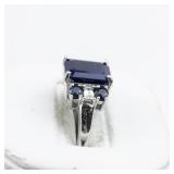 Bangkok Ratnaraj Jewelers Blue Sapphire Sterling Silver Ring. Size 6.75 - 7.