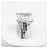 CZ Silver Tone Base Metal Ring. Size 5.75 - 6.