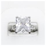 CZ Silver Tone Base Metal Ring. Size 5.75 - 6.