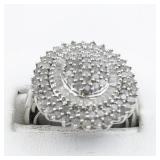 Large Cluster Diamond  Sterling Silver Ring. Size 7 - 7.25.