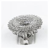Large Cluster Diamond  Sterling Silver Ring. Size 7 - 7.25.