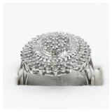 Large Cluster Diamond  Sterling Silver Ring. Size 7 - 7.25.