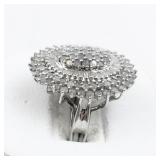 Large Cluster Diamond  Sterling Silver Ring. Size 7 - 7.25.