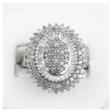 Large Cluster Diamond  Sterling Silver Ring. Size 7 - 7.25.