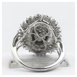 Large Cluster Diamond  Sterling Silver Ring. Size 7 - 7.25.