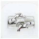 Three Dolphins Silver Tone Base Metal Ring. Size 9.75 - 10.