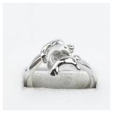 Three Dolphins Silver Tone Base Metal Ring. Size 9.75 - 10.
