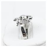 Three Dolphins Silver Tone Base Metal Ring. Size 9.75 - 10.