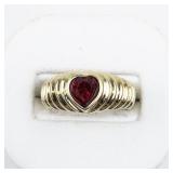 Lab Grown Ruby Heart 18K Gf Ring. Size 6.75 - 7.