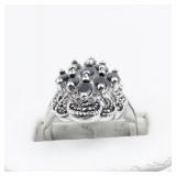 Marcasite Cluster & Onyx silver Tone Base Metal Statement Ring . Size 6.75 - 7.