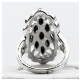 Marcasite Cluster & Onyx silver Tone Base Metal Statement Ring . Size 6.75 - 7.
